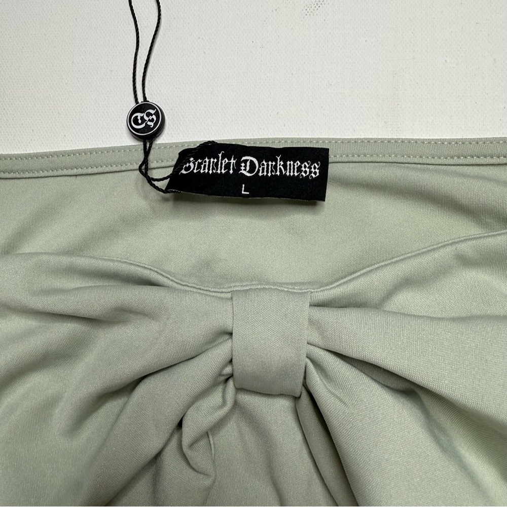 SCARLET DARKNESS Victorian Peasant Blouse Sheer Puff Sleeve Goth Sage Green - Picture 2 of 3